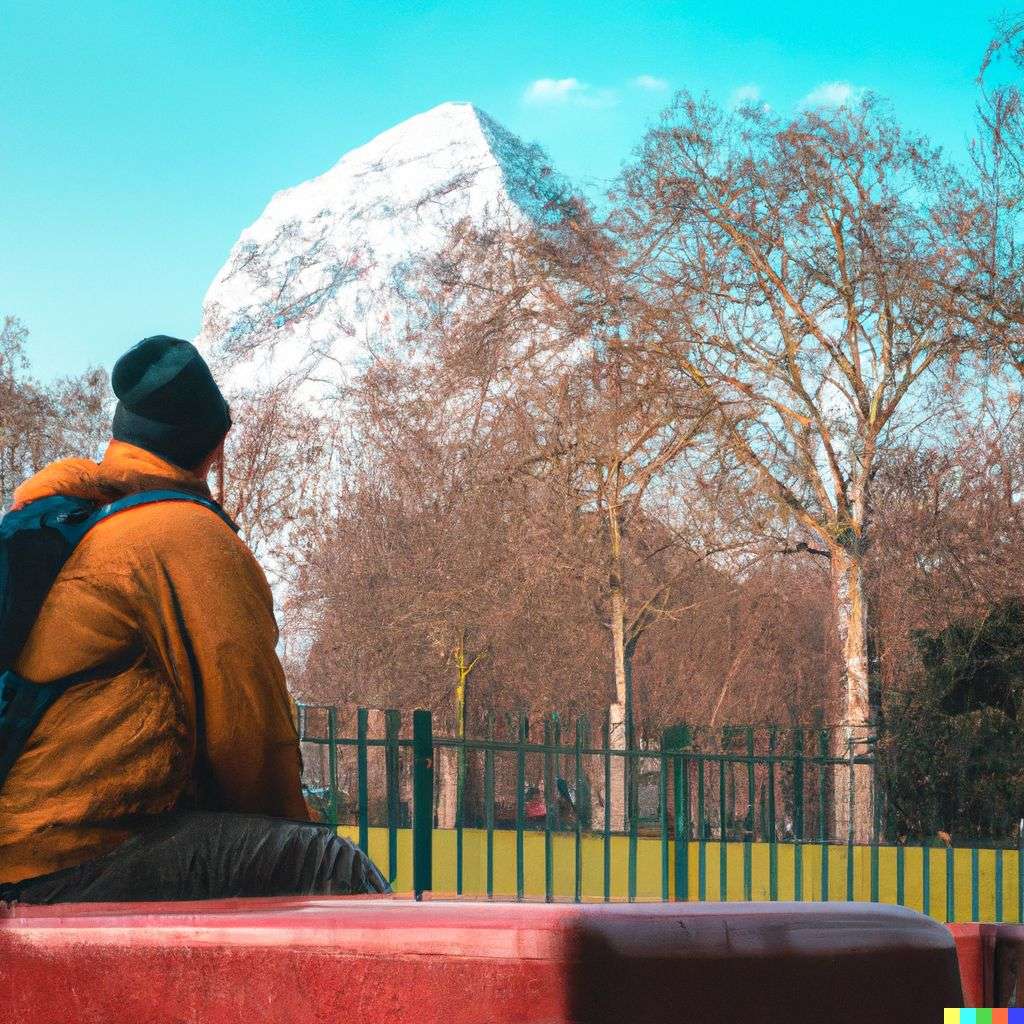 someone gazing at Mount Everest in London